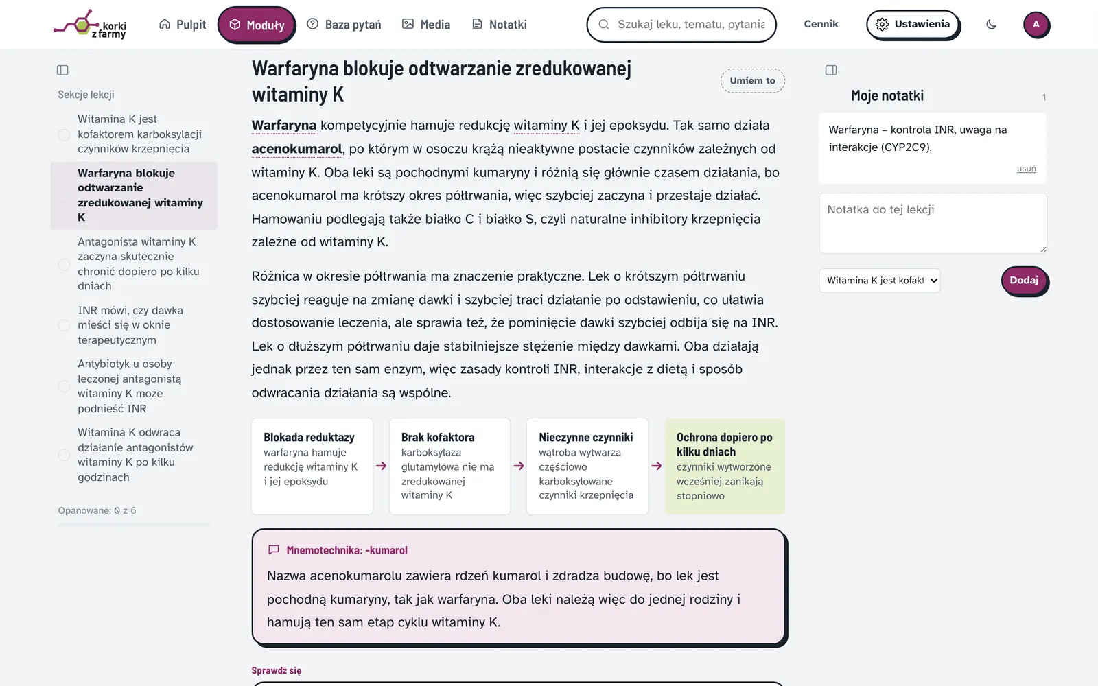 Lekcja o warfarynie ze schematem działania i mnemotechniką